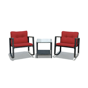 3 Pieces Patio Rattan Furniture Set with Rocking Chairs & Table