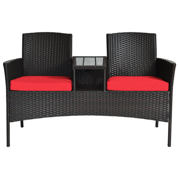 Wicker Patio Conversation Furniture Set with Removable Cushions and Table