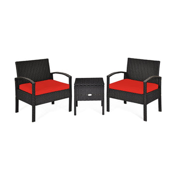 3 Pieces PE Rattan Sofa Set with Washable Removable Cushion