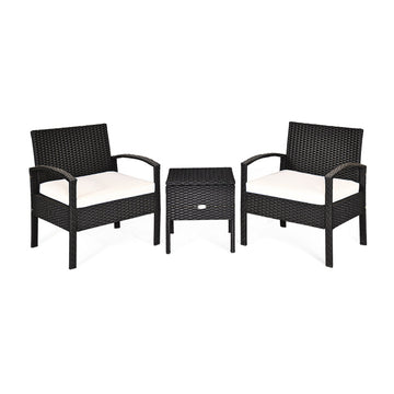 3 Pieces PE Rattan Sofa Set with Washable Removable Cushion