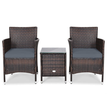 3 Pieces Ergonomic Wicker Patio Conversation Set with Cushions