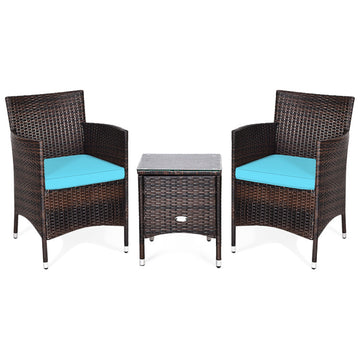 3 Pieces Ergonomic Wicker Patio Conversation Set with Cushions