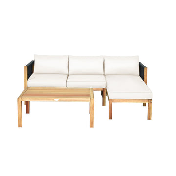 3 Pieces Patio Acacia Wood Furniture Set with Nylon Rope Armrest
