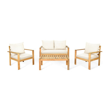 Outdoor 4 Pieces Acacia Wood Chat Set with Water Resistant Cushions