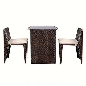 3 Pieces Cushioned Wicker Patio Bistro Set, No Assembly Needed
