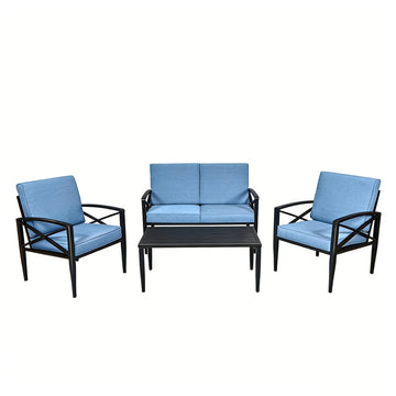 4 Pieces Patio Furniture Set Aluminum Frame Cushioned Sofa