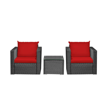 3 Pieces Patio Wicker Conversation Set with Thick Removable Cushions