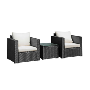 3 Pieces Patio Wicker Conversation Set with Thick Removable Cushions