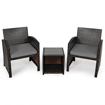 3 Pieces PE Rattan Wicker Set with Cushions & Coffee Table for Garden