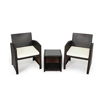 3 Pieces PE Rattan Wicker Set with Cushions & Coffee Table for Garden