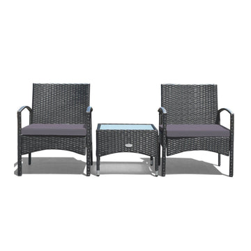 3 Pieces Patio Wicker Rattan Furniture Set with Cushions for Backyard