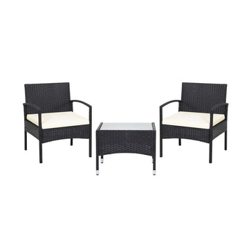 3 Pieces Patio Wicker Rattan Furniture Set with Cushions for Backyard
