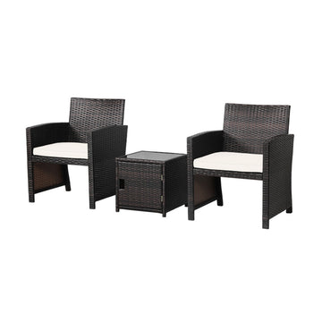3 Pieces Patio Wicker Furniture Set with Storage Table & Cover
