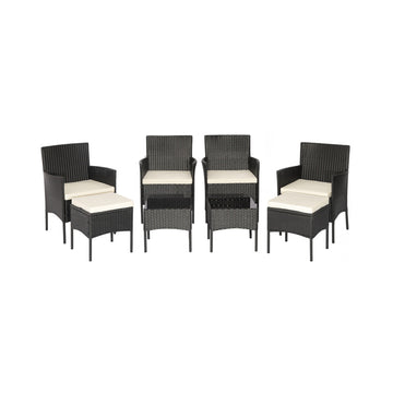 8 Pieces Patio Wicker Conversation Set with 2 Coffee Tables & 2 Ottomans