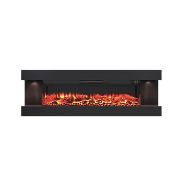 50"/60"/72" Wall-Mounted Electric Fireplace with Suspended LED Lighting, Modern Indoor Fireplace
