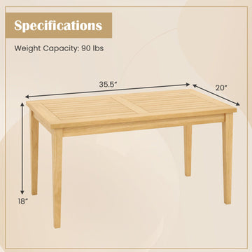 20''x35.5'' Outdoor Teak Wood Coffee Table with Slatted Top for Balcony