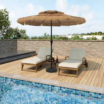 Clihome 9 Ft. Outdoor  Double Top Hawaiian Style Thatch Umbrella