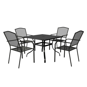 5-Piece Black Steel Dining Chair Square Table 28.54 in. H Outdoor Dining Set with Umbrella Hole