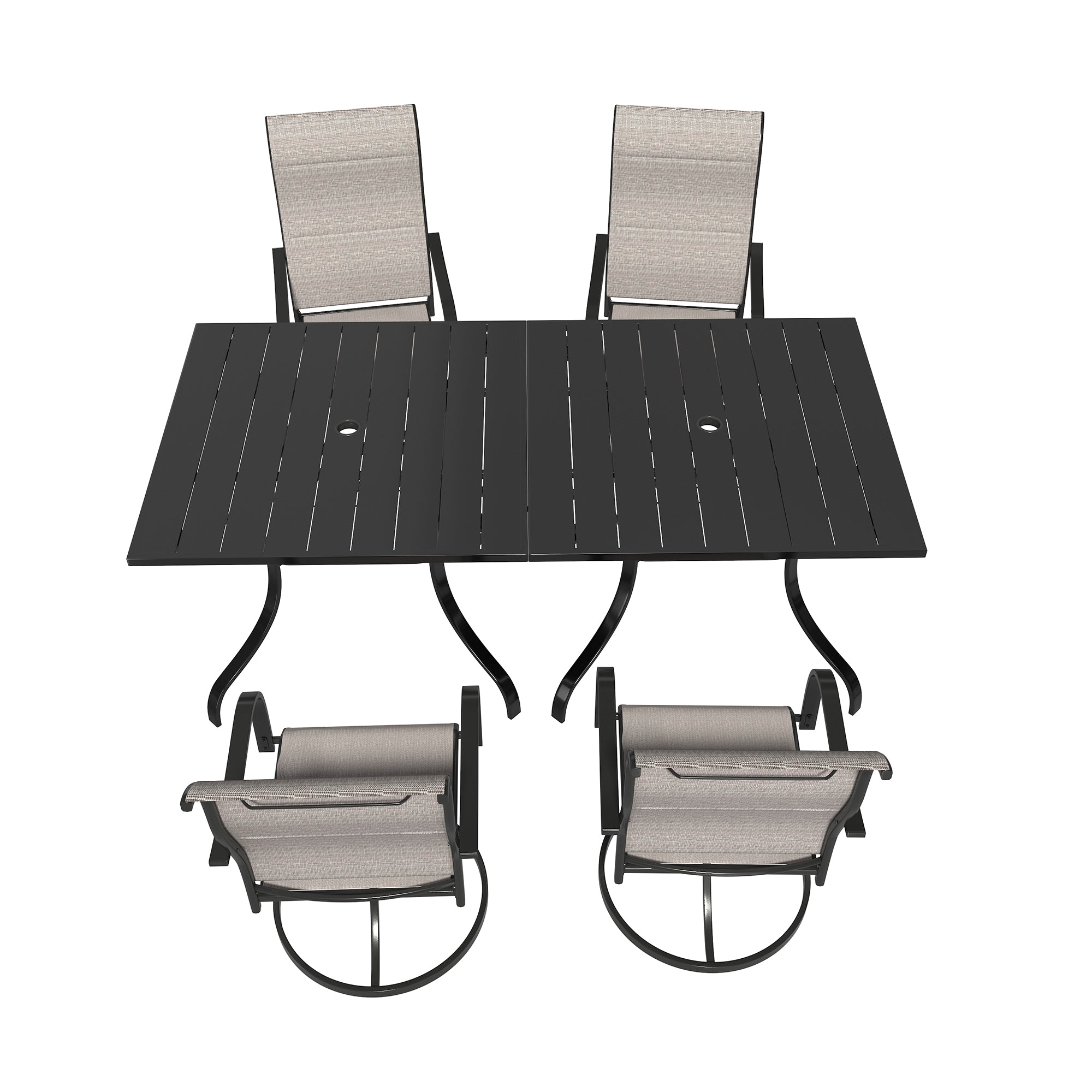 Steel Textiliene Swivel Chair Square Table 28.5 in. H Patio Dining Set with Umbrella Hole