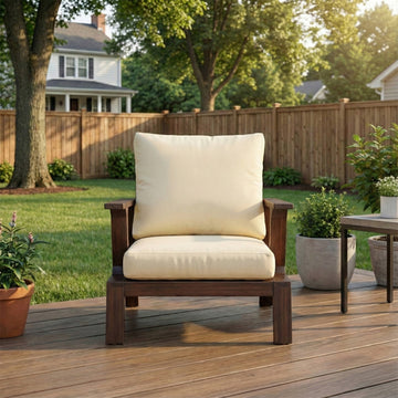 Patio Accent Chair 27.6" Wood Chair Outdoor Lounge Chair for Patios, Gardens, Beige Cushion