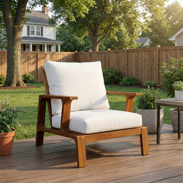 Patio Accent Chair 27.6" Wood Chair Outdoor Lounge Chair for Patios, Gardens, White Cushion
