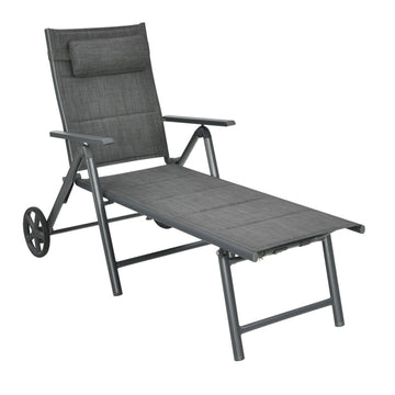 Patio Reclining Chaise Lounge with Adjustable Neck Pillow
