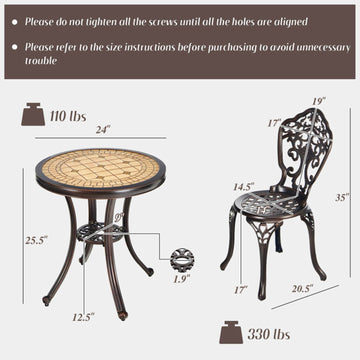 3-Piece Cast Aluminum Patio Bistro Set, All-Weather Rust-Resistant Outdoor Dining Set