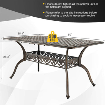 59'' Cast Aluminum Patio Dining Table with Umbrella Hole for 6
