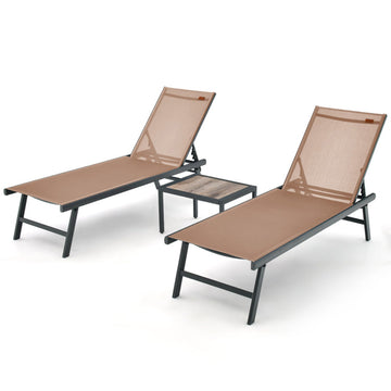 3 Pieces Patio Chaise Lounge Set with Table for Poolside Yard