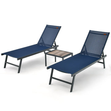 3 Pieces Patio Chaise Lounge Set with Table for Poolside Yard