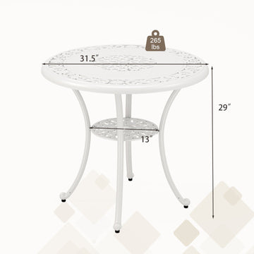 31.5'' Round Cast Aluminum Patio Table for 4 with 2'' Umbrella Hole
