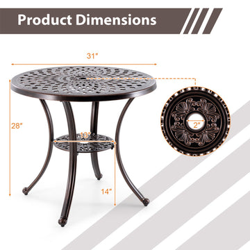 31'' Round Cast Aluminum Patio Table with 2'' Umbrella Hole