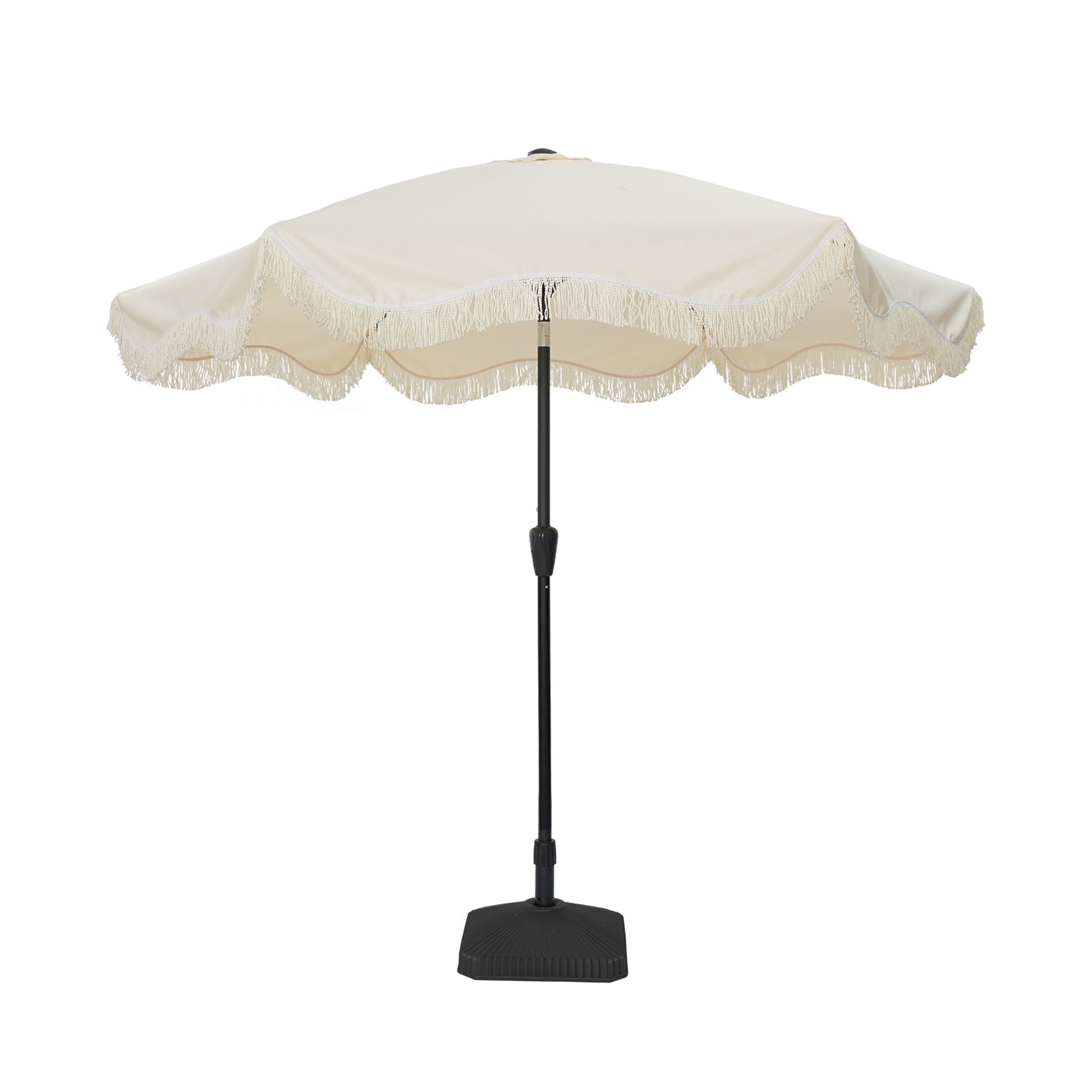 9 ft. Unique Design Crank Design Outdoor Patio Market Umbrella in Milky White/Beige/Earth with Full Fiberglass Rib and Base