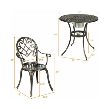 3PCS Outdoor Cast Aluminum Bistro Set with Removable Ice Bucket & Adjustable Feet