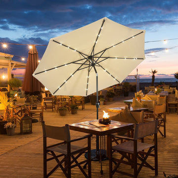 10 ft. Aluminum Market Outdoor Tilt Patio LED Umbrella in Beige