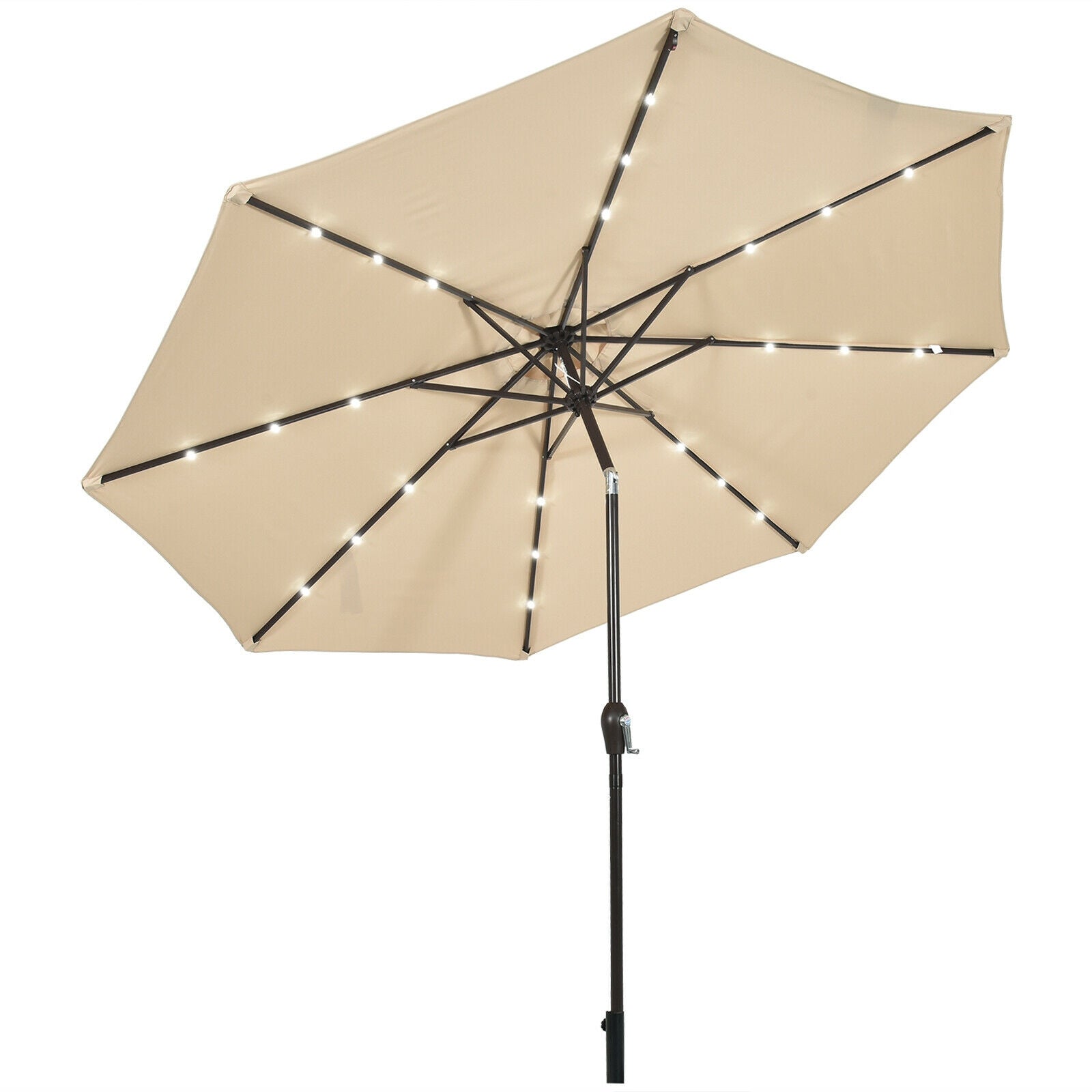 10 ft. Aluminum Market Outdoor Tilt Patio LED Umbrella in Beige