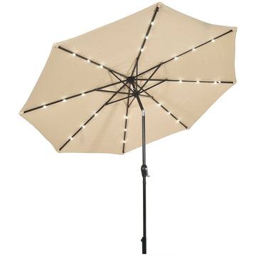 10 ft. Aluminum Market Outdoor Tilt Patio LED Umbrella in Beige