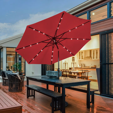 10 ft. Aluminum Market Outdoor Tilt Patio LED Umbrella in Red