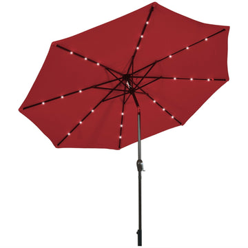 10 ft. Aluminum Market Outdoor Tilt Patio LED Umbrella in Red