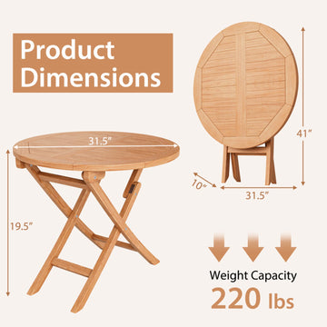 31.5'' Folding Indonesia Teak Wood Round Patio Coffee Table