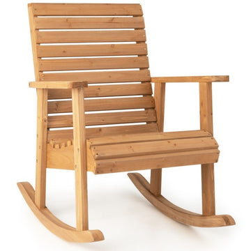 Outdoor Fir Wood Rocking Chair with High Backrest, Weather-Resistant and Portable