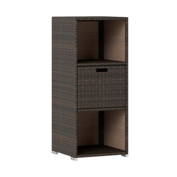 Outdoor Wicker Storage Cabinet with Drawer and 3-Tier Shelves