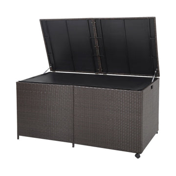 175 Gallon Outdoor Storage Box with Universal Wheels, Zippered Liner and PE Rattan Wicker