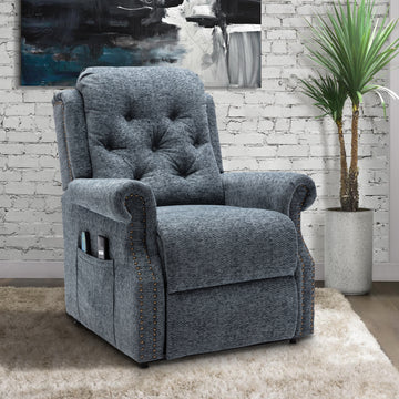 Clihome Brown/Blue Knit Fabric Power-lift Recliner with 8-Point Massage