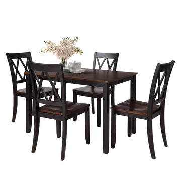 5-Piece Dining Table Set Home Kitchen Table and Chairs Wood Dining Set, Espresso+Black