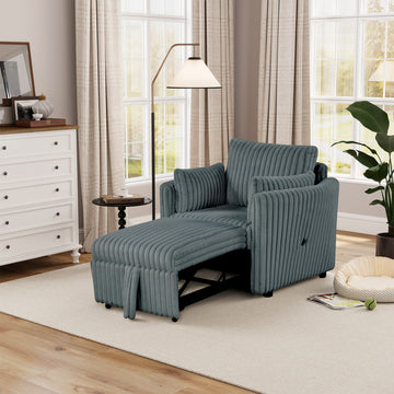 39 in. Wide Gray Fabric Pullout Sleeper Queen Size Convertible Sofa Bed with USB and Pillows