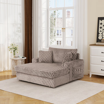 Light Brown/Olive Green/Taupe Chenille Cushion Back and 2 Track Arms Chaise Lounge with Cup Holders