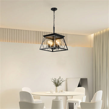 16" Industrial 4-Light Metal Cage Design Pendant Chandelier, Adjustable Hanging Light (No Bulbs)