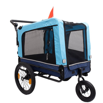 88LB Capacity Blue Pet 2-in-1 Bike Trailer & Push Cart ¨C All-Terrain Safe Ride