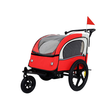 2-in-1 Double Seat Kids Bike Trailer Jogger ¨C 5-Point Harness & Foldable Design